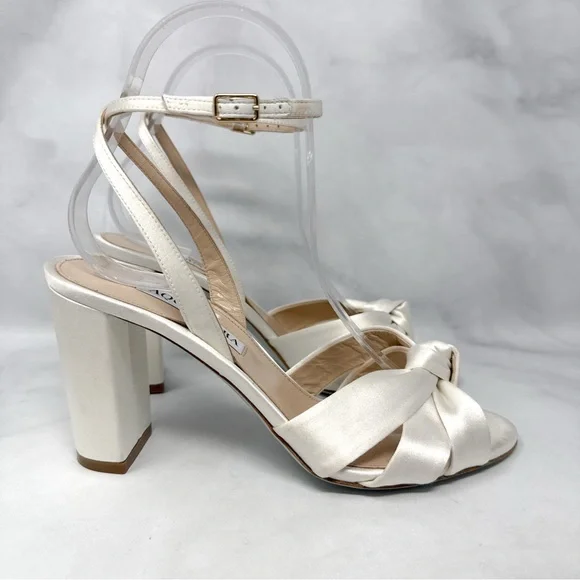 Aquazzura Nina 85 Silk Satin Knot Ankle Strap Block Heel Sandals Bridal White - Picture 3 of 16